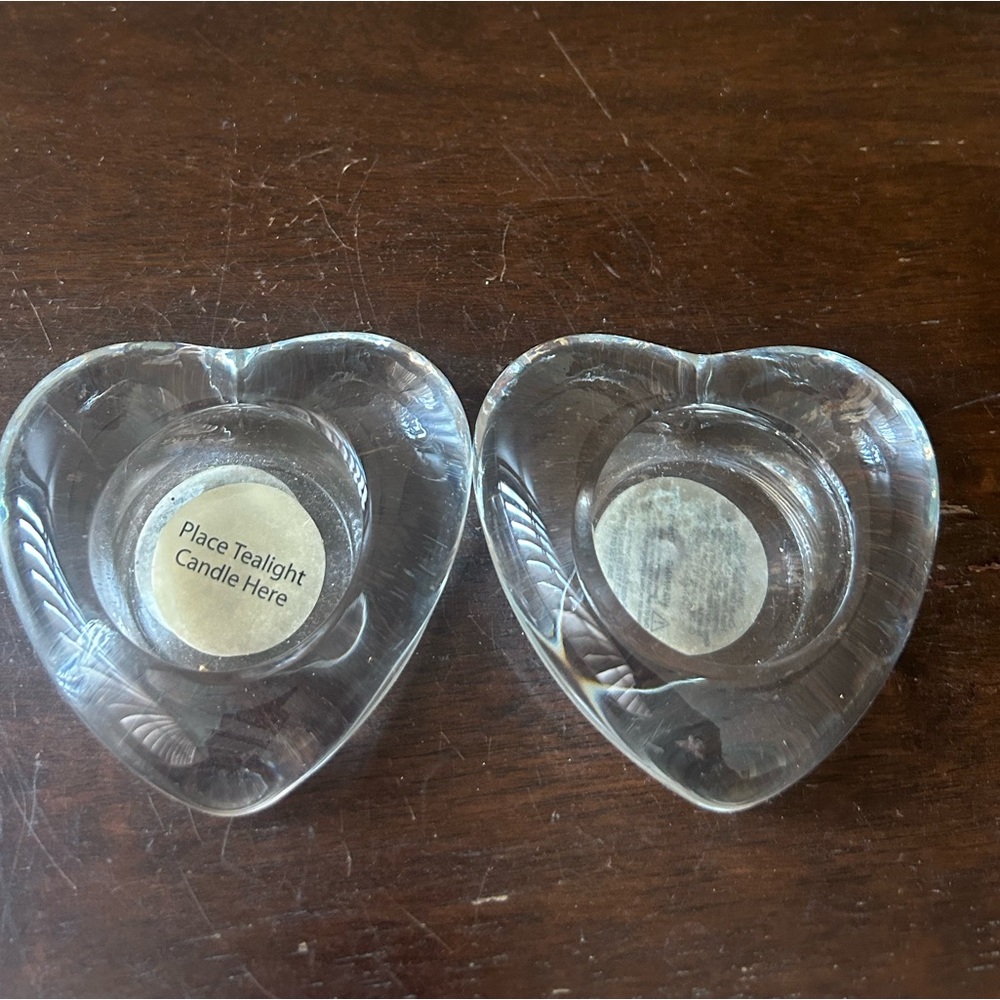 Set Of 2 Heart Shaped Glass Tea Light Holders New